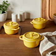 Ceramic 3-pc Mini Round Cocotte Set by STAUB – 3-pc, Cast Iron, Citron, Pack of 3, Model 1029591
