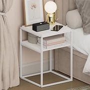 Furinno Moretti Night Stand, 2-Tier Stackable Metal Frame Nightstand with Open Shelf, Side Table, End Table, Toolless Assembly, for Living Room, Bedroom, Solid White