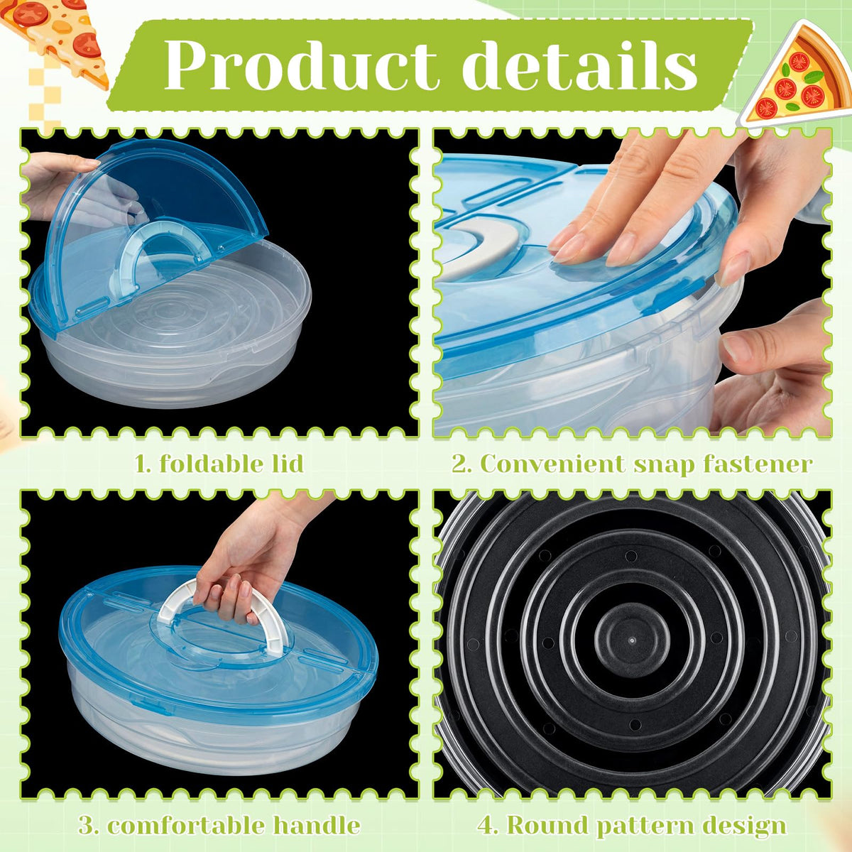 LemonRoad Dual Compartment Food Carrier, 12 Inch Diameter, Green and Blue Lids