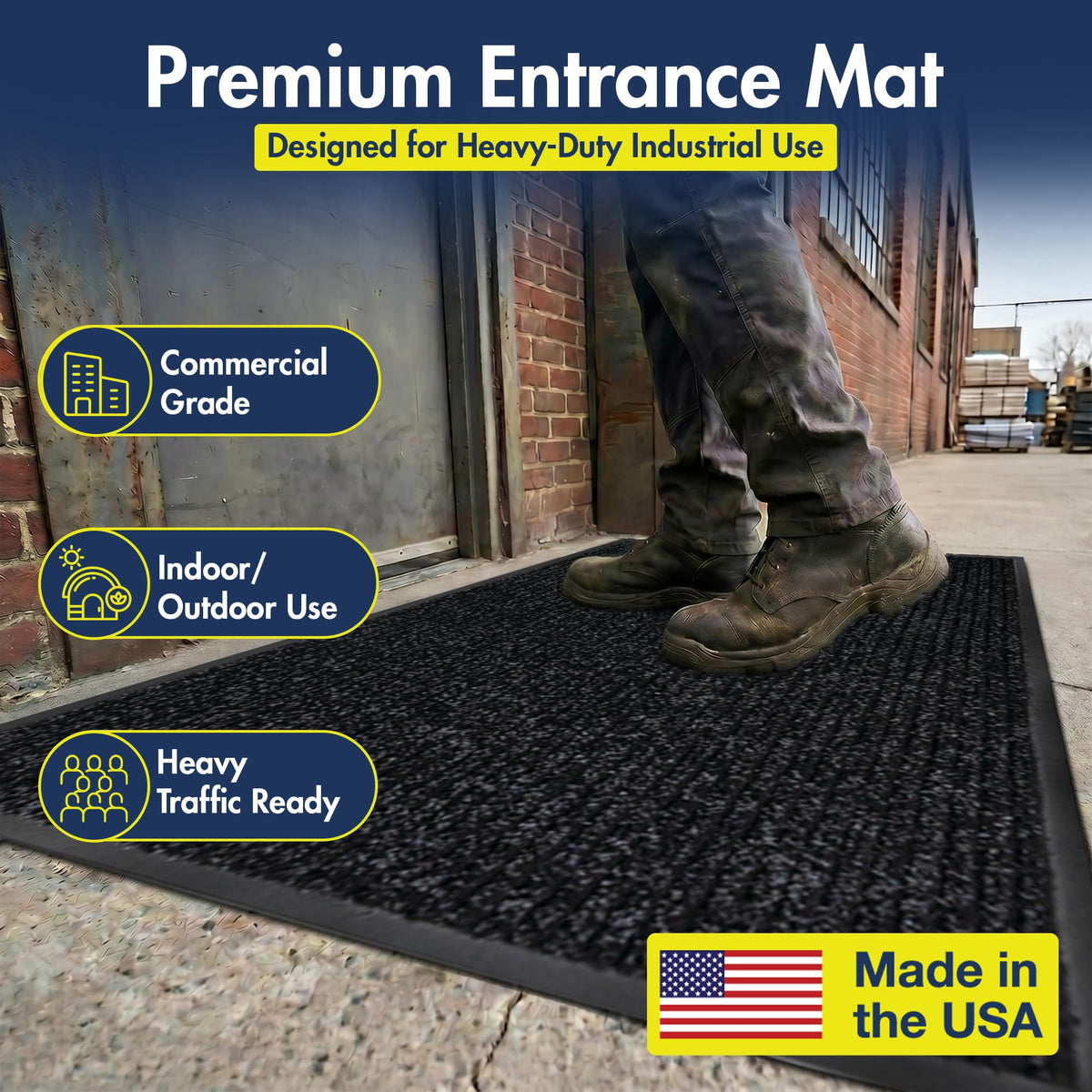 109 Industrial Door Mat by Notrax – 3' x 5' (Rectangular), Polypropylene, Charcoal, Model 109S0035CH