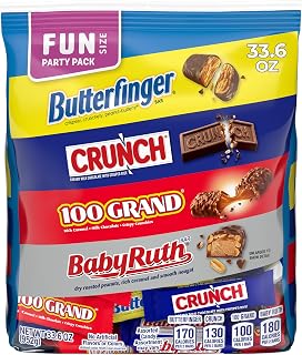 Butterfinger Crunch, Baby Ruth, and 100 Grand, Assorted Fun Size Chocolate-y Treats, 55 Count Party Pack, 33.6 oz