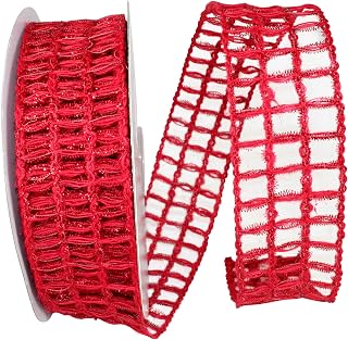 Reliant Ribbon Grand Jute Box Sparkle Wired Edge Ribbon, 2-1/2 Inch X 20 Yards, Red