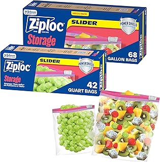 Ziploc Gallon and Quart Storage Slider Bags Bundle, Durable, 68 and 42 Count