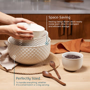 KooK Ceramic Nesting Bowls, Embossed Stoneware, Set of 4, Ivory