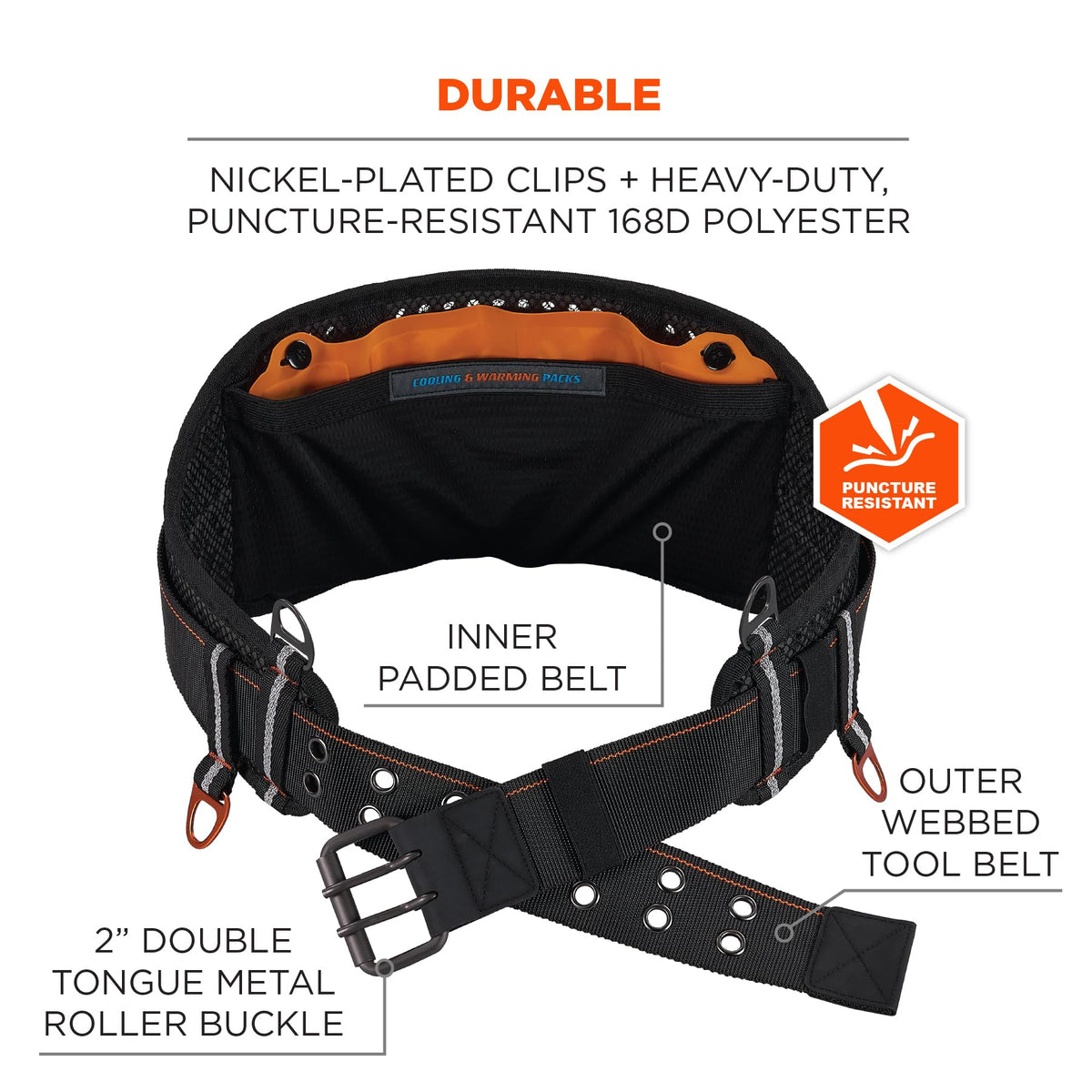 5557 Padded Tool Belt by Ergodyne – XL/2XL, 74% EVA, 16% Polyester, 7% Aluminum, 3% Other, Black, Model 13687