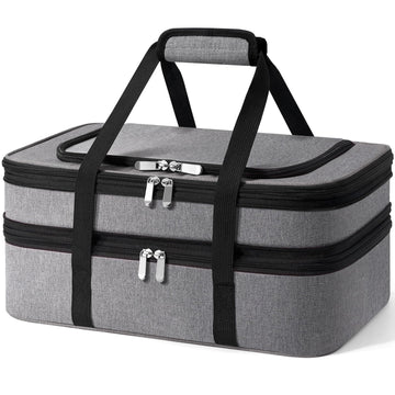 Miaojie Insulated Casserole Carrier, Double Layer Expandable, Gray