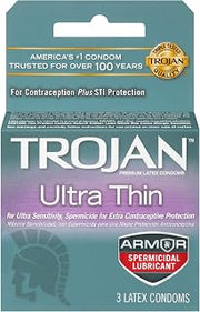 TROJAN Condom Sensitivity Ultra Thin Spermicidal, 3 Count