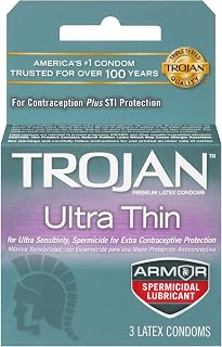 TROJAN Condom Sensitivity Ultra Thin Spermicidal, 3 Count