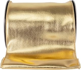 Reliant Ribbon Mirror Fantasy Metallic Deluxe Two Sided Wired Edge, Gold, 6 Inch, 10 Yards