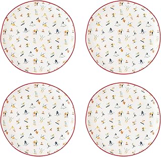 10 Strawberry Street Bella Holiday Appetizer Plates, Skiers, Set of 4