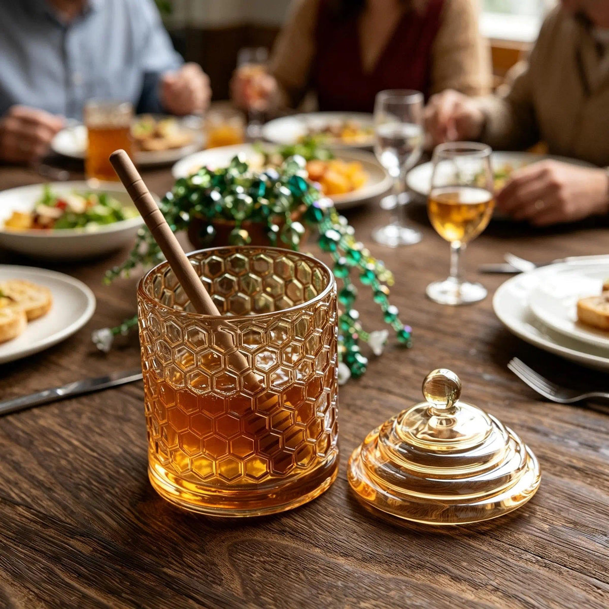 QFkris Crystal Honey Pot with Dipper, Champagne, 1 Piece