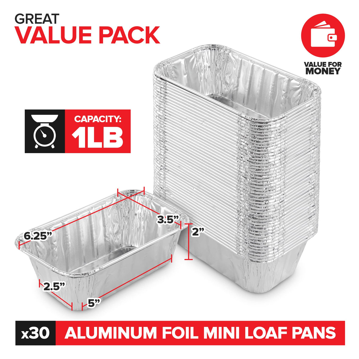 Stock Your Home Pans / 30 Pack / Silver Loaf Pans