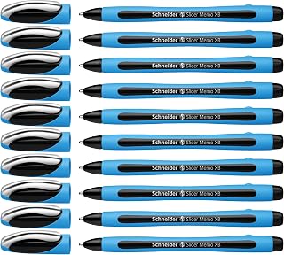 Schneider Slider Memo XB (Extra Broad) Ballpoint Pen, 1.4 mm, Light Blue Barrel, Black Ink, Box of 10 Pens (150201)