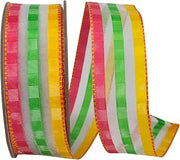 Reliant Ribbon Striped Plaid Barcelona Wired Edge Ribbon, Multi