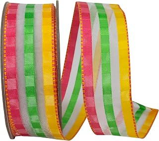 Reliant Ribbon Striped Plaid Barcelona Wired Edge Ribbon, Multi