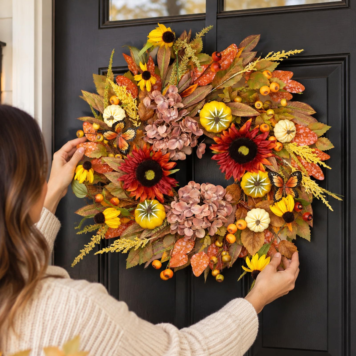 Fawdge Fall Wreath, 24 Inch Diameter, Orange