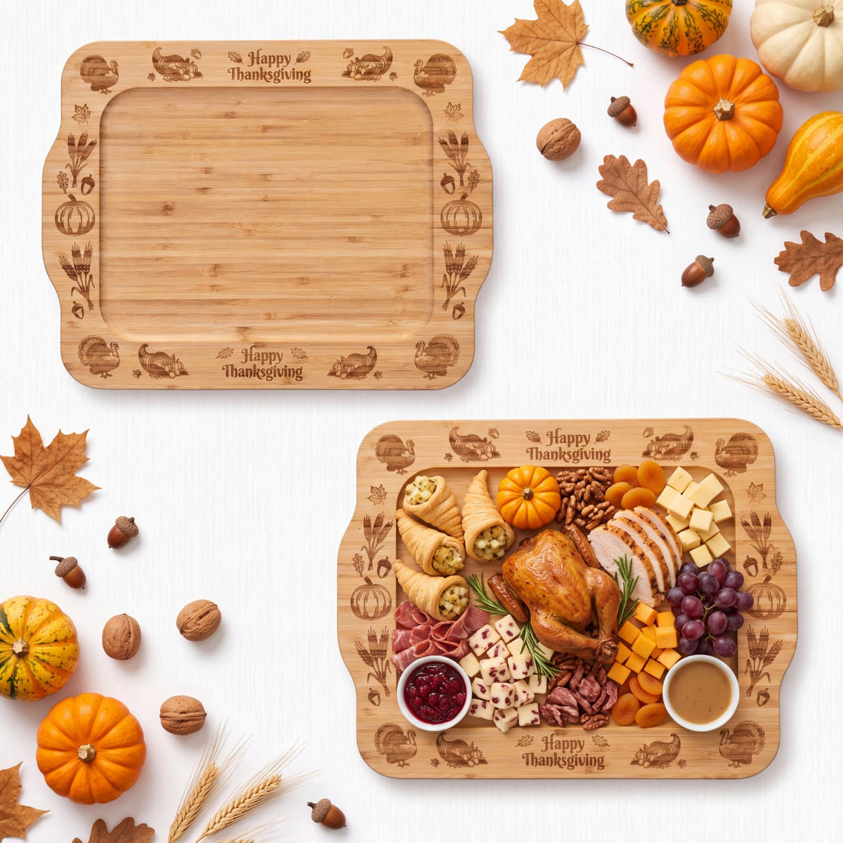 Generic Thanksgiving Bamboo Charcuterie Board, 15 x 11.6 Inch, Natural