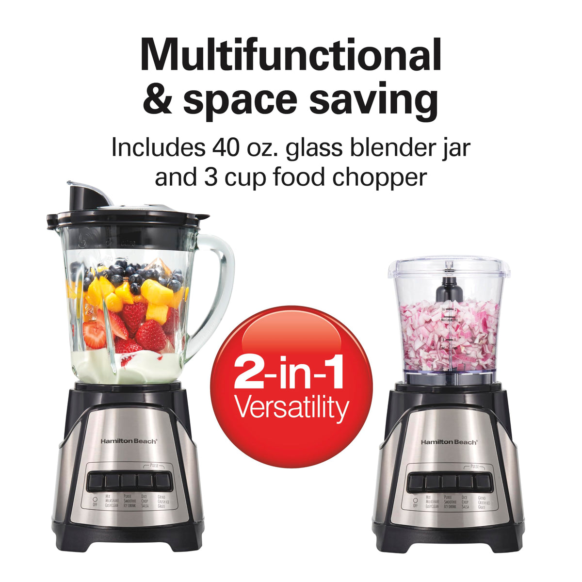 Hamilton Beach Black / 40 Oz. Glass Jar + 3 Cup Vegetable Chopper / Blender Countertop Blenders