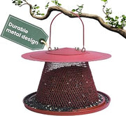 Perky-Pet Red Cardinal Wild Bird Feeder, 2.5 lb Seed Capacity | Holds Up to 15 Birds Simultaneously, Metal Hanging Feeder for Outdoors, Mesh Design, Built-In Hook & Circular Tray, C00322