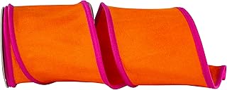Reliant Ribbon Deluxe Dupioni Folded Heavy Wired Edge, Orange/Fuchsia, 4 Inch, 5 Yards