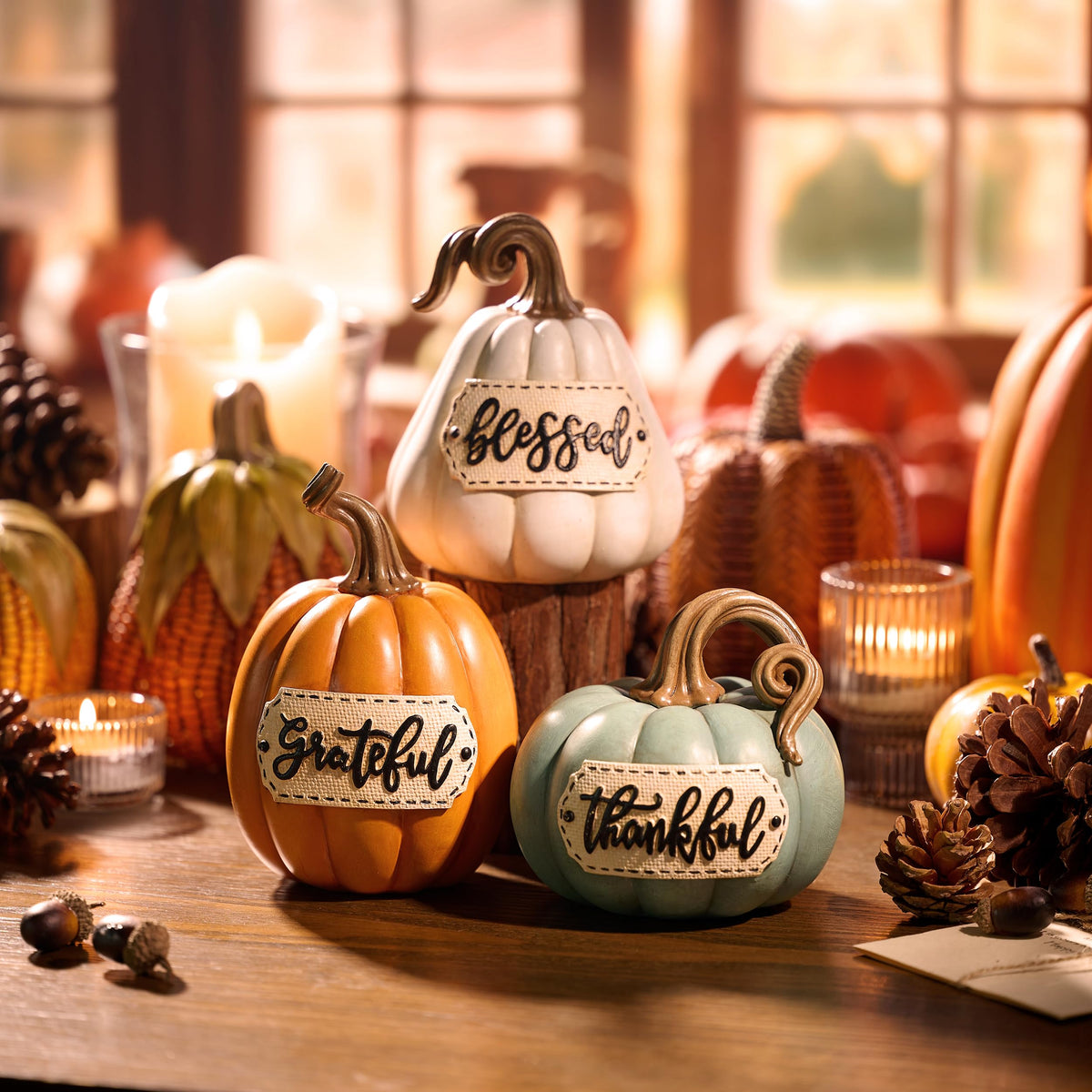 Valery Madelyn Resin Pumpkin Figurines, Set of 3, Orange
