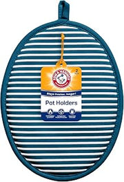Arm & Hammer Striped Pot Holders, Heat Resistant, Non-Slip Silicone Grip, 2 Pack, Navy
