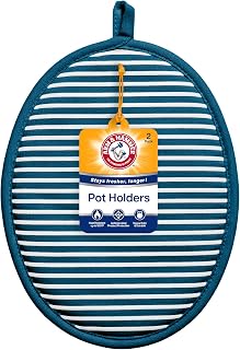 Arm & Hammer Striped Pot Holders, Heat Resistant, Non-Slip Silicone Grip, 2 Pack, Navy