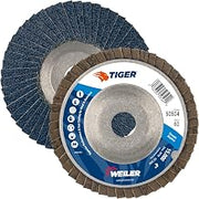 Weiler 50504 Tiger Abrasive Flap Disc, Type 29, Round Hole, Aluminum Backing, Zirconia Alumina, 4" Dia., 60 Grit