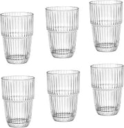 Bormioli Rocco Barshine 12.88 oz. Long Drink Stackable Tempered Drinking Glasses, Set of 6, Clear