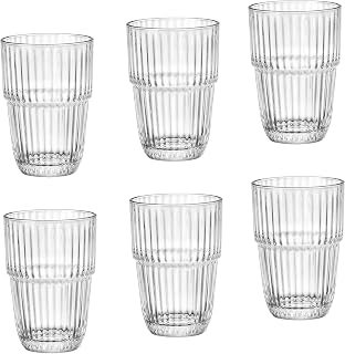 Bormioli Rocco Barshine 12.88 oz. Long Drink Stackable Tempered Drinking Glasses, Set of 6, Clear