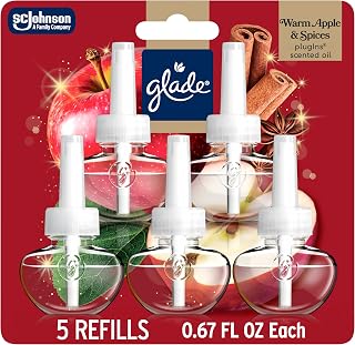 Glade PlugIns Scented Oil 5 Refills, Air Freshener, Warm Apple & Spices, 3.35 fl oz, Pack of 5