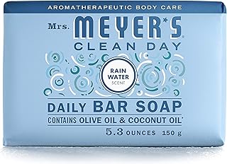 Mrs. MEYER'S CLEAN DAY Bar Soap, Use as Body Wash or Hand Soap, Made with Essential Oils, Rain Water, 5.3 oz, 1 Bar | Cleans and Freshens Skin, Use as Body Wash or Hand Soap, Rich Lather, Made with Essential Oils