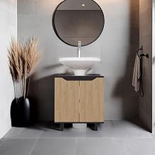 22" Castalia Under Sink Storage, 2 Doors, 2 Shelves, 4 Legs, Natural Oak/Black Wengue - Bathroom – Space-Saving Over Toilet Cabinet for Over Toilet Bathroom Spaces