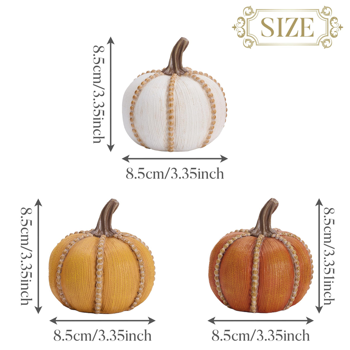 Valery Madelyn Resin Pumpkin Set, 3.5 Inch, White Brown