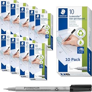 STAEDTLER Lumocolor wet erase fine point black ink markers, 10pcs, 10-Pack