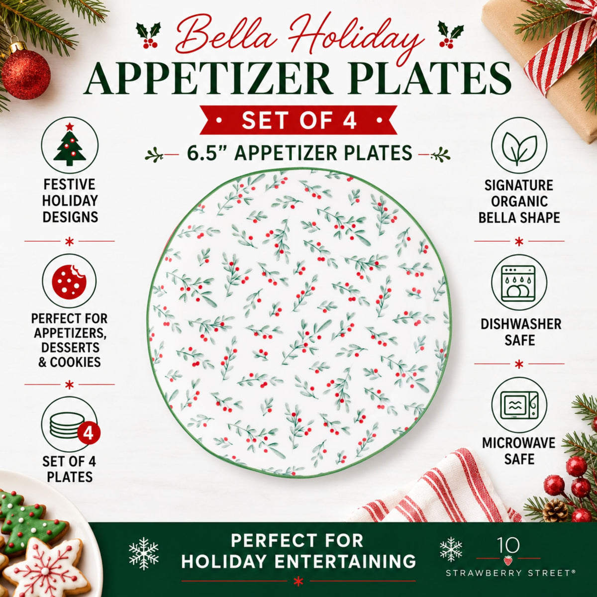 10 Strawberry Street Winter Sprigs / 6" / 1 Appetizer Plates