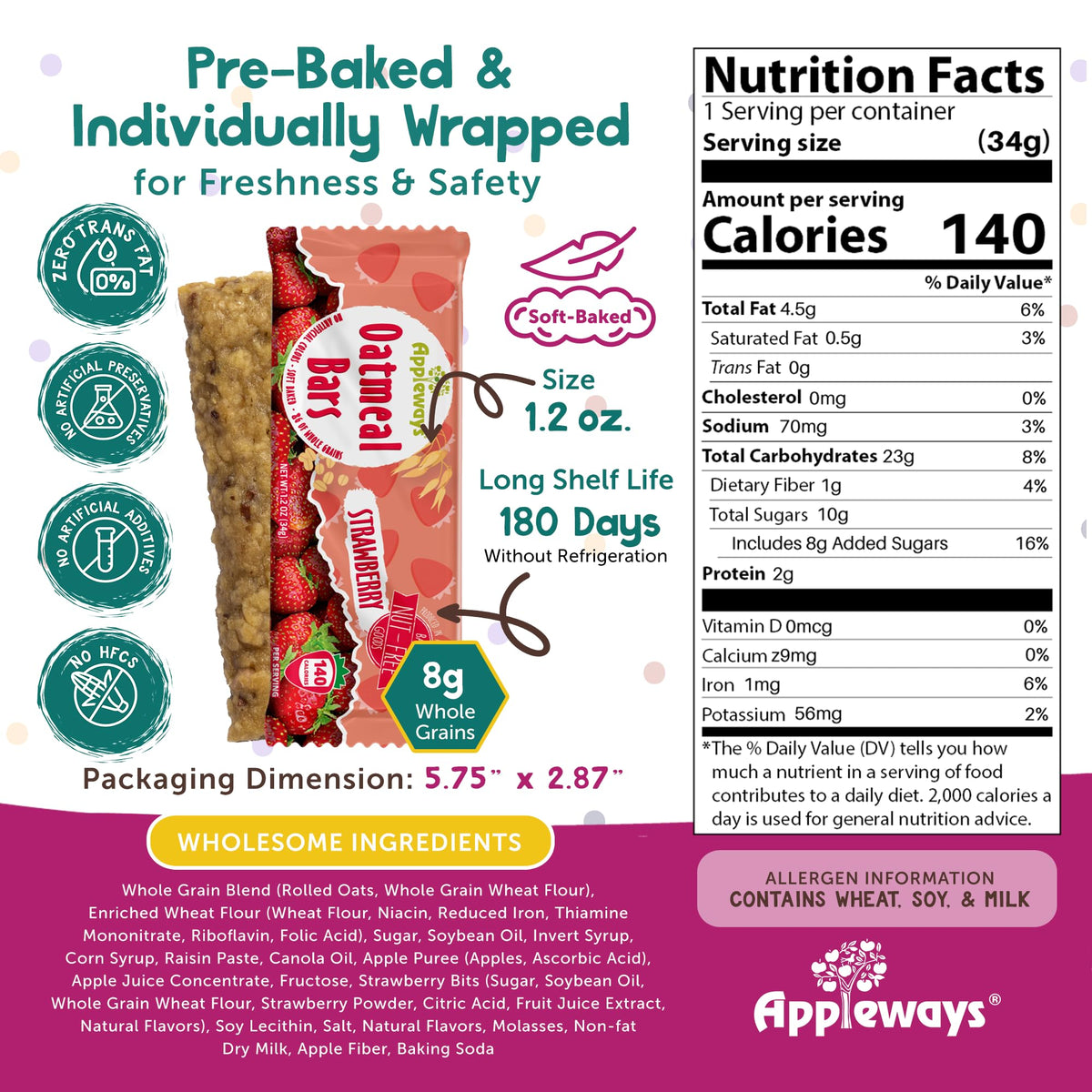 Appleways Strawberry / 1.2 Ounce (216 Count) / 216 Candy & Chocolate Bars