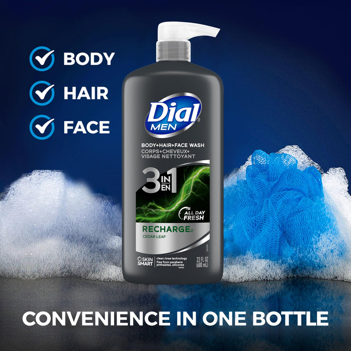 Men 3-in-1 Body by Dial – 23 Fl Oz (Pack of 3), Green, Pack of 3, Model 0308737