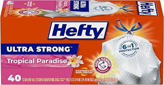 Hefty Ultra Strong Tall Kitchen Trash Bags, Tropical Paradise Scent, 13 Gallon, 40 Count