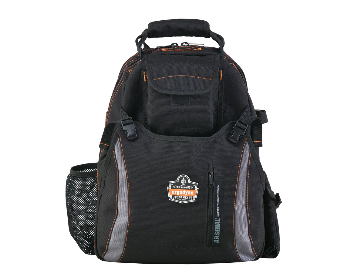 Arsenal 5843 Tool Backpack Dual Compartments by Ergodyne – Standard, Polyester, Black, Model 13743