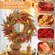 YNZGYQW Fall Wreath, 24 Inch, Brown Cattails Berries