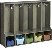 ECR4Kids Streamline 5-Section Toddler Coat Locker with Bench and Bins, Kids Furniture, Earthtone