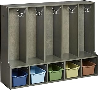 ECR4Kids Streamline 5-Section Toddler Coat Locker with Bench and Bins, Kids Furniture, Earthtone