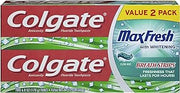 Colgate Max Fresh Whitening Toothpaste with Mini Breath Strips, Clean Mint - 6 Ounce (2 Pack)