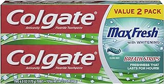 Colgate Max Fresh Whitening Toothpaste with Mini Breath Strips, Clean Mint - 6 Ounce (2 Pack)