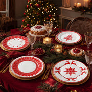 Rtteri Ceramic Salad Plates, 9 Inch, Red Nordic Christmas Set of 4