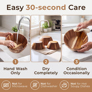 Woodenhouse Wooden Salad Bowl Set, 12 10 8 Inch Round Nesting Bowls, 3 Piece