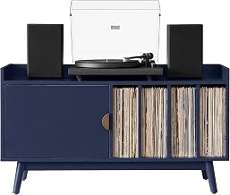 Crosley Furniture Skylar Mid-Century Record Player Cabinet with Vinyl Storage, Turntable Stand for Records, Navy