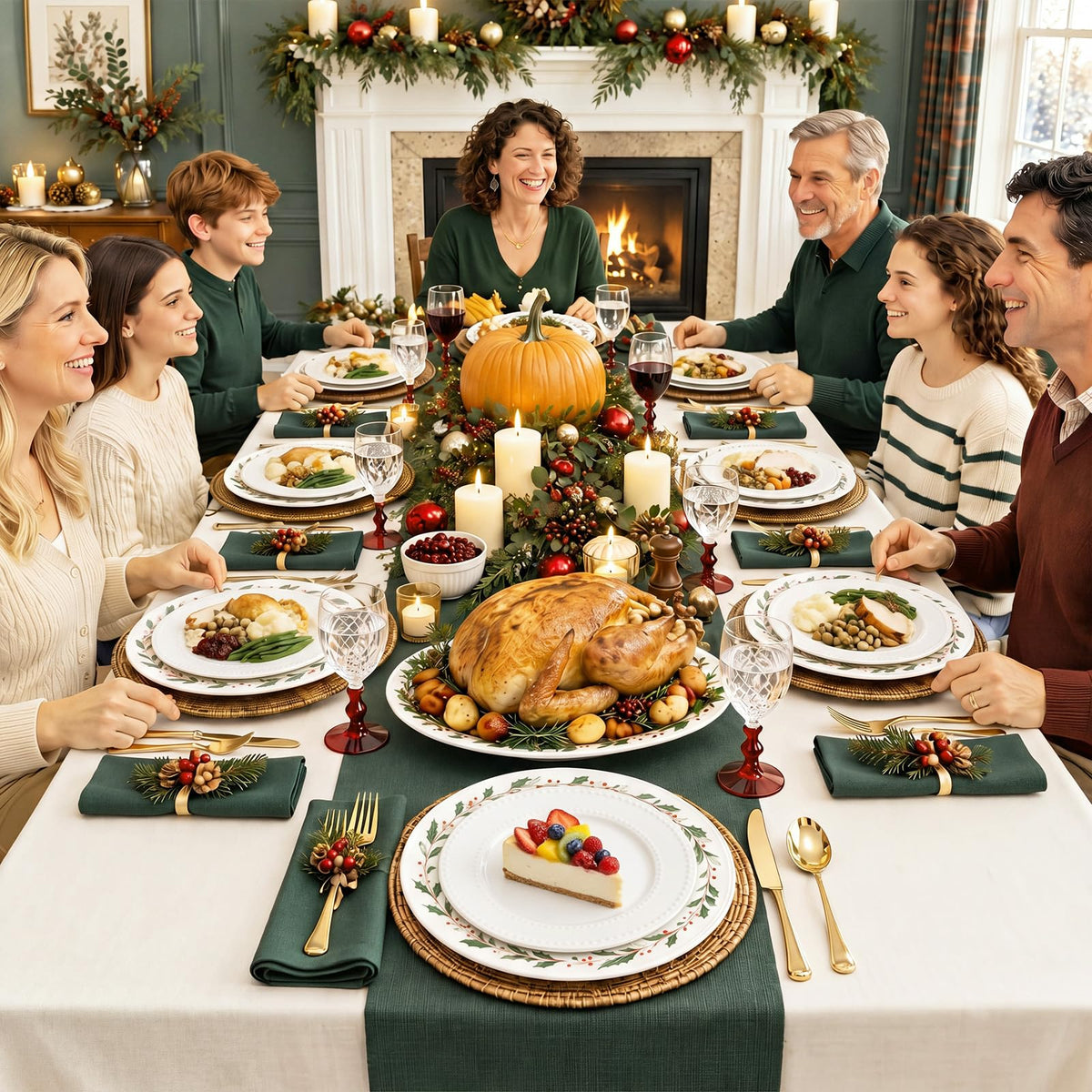 OBreezify Christmas Holly Charger Plates, 13 Inch Diameter, Set of 6