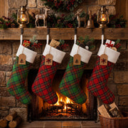 Twistover Christmas Stockings, 18 Inch Tartan Plaid Set of 12, Red Green